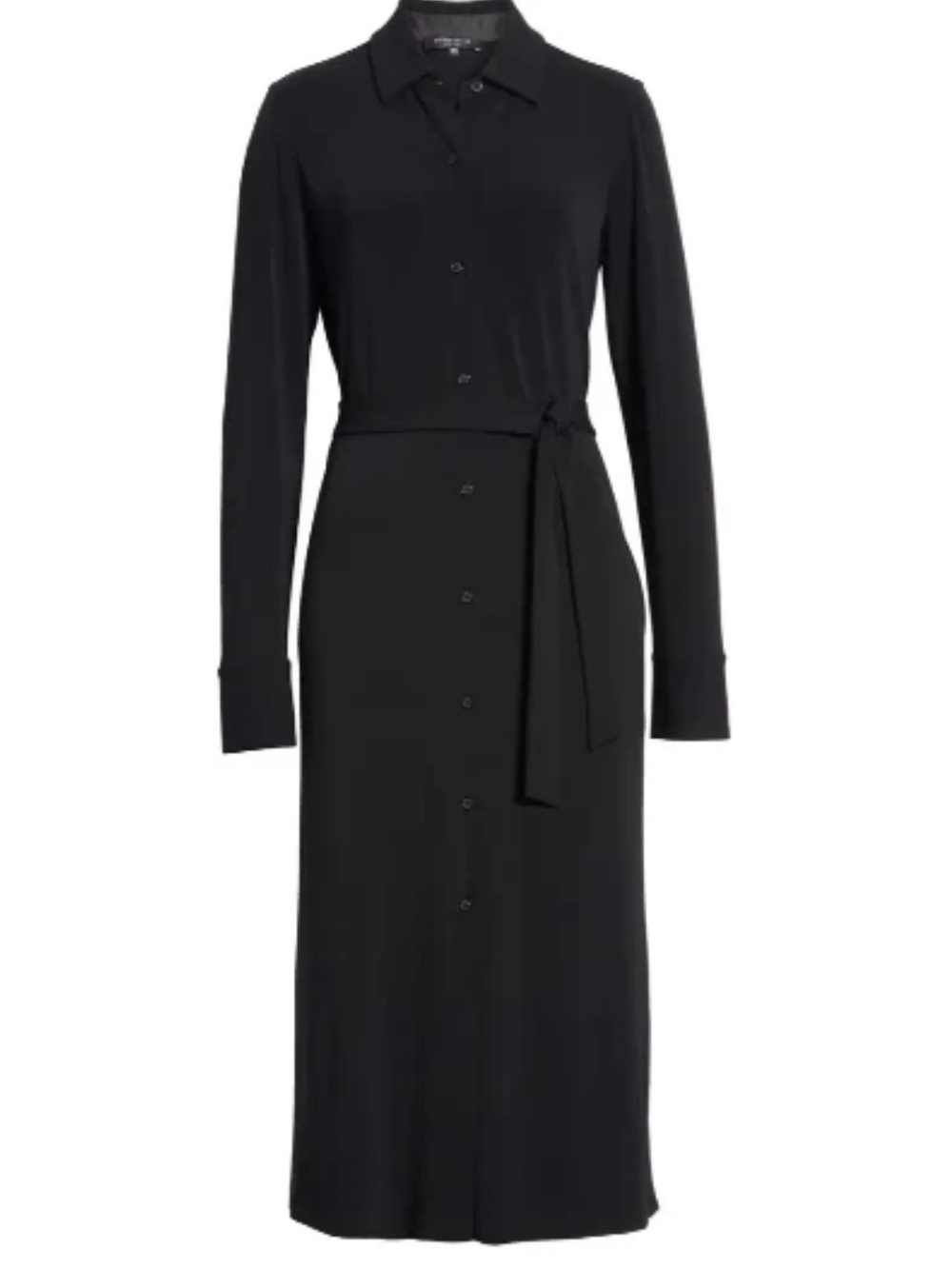 Lafayette 148 New York Black Long-Sleeve Shirt Midi Dress